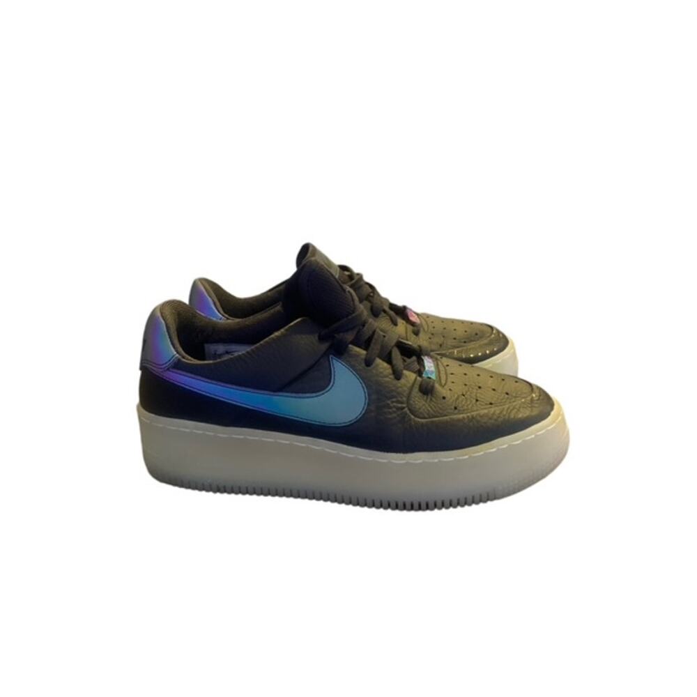 Nike Air Force 1 React Black Iridescent Swoosh Sneakers Women's Size 9